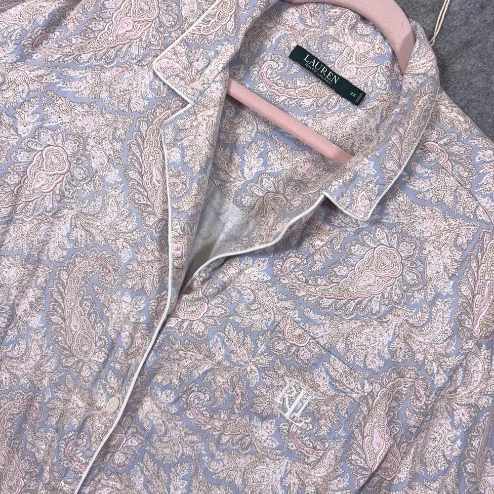 Lauren Ralph Lauren Sleepshirt Womens 3X Pink Blue Paisley Monogrammed Pocket